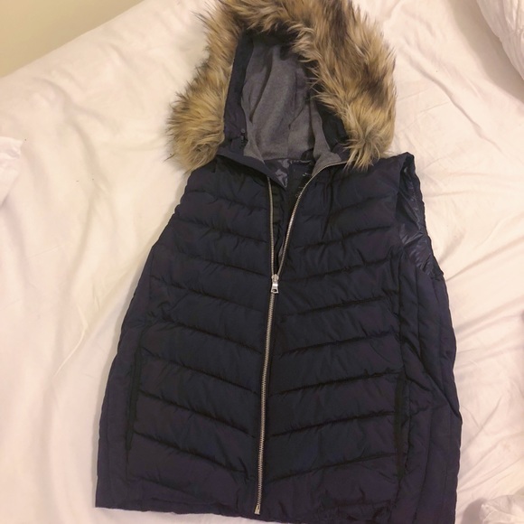 down vest with fur hood